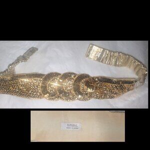 Vintage 80s Milor Gold Sequin Beaded Belt Sz S